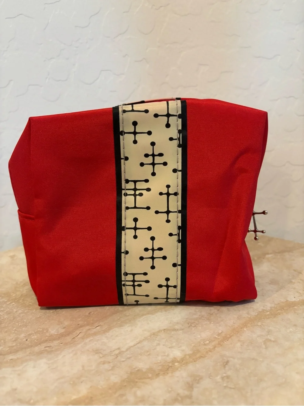 Eames Red Cosmetic Pouch with Retro Cream & Black Accent